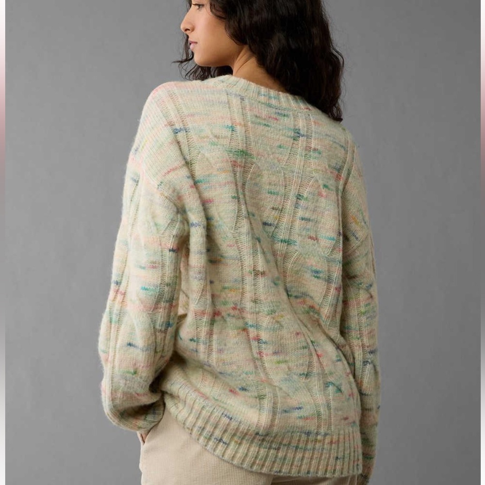 American Eagle Outfitters Cream Multicolor Cable Knit  Sweater - Picture 3 of 13